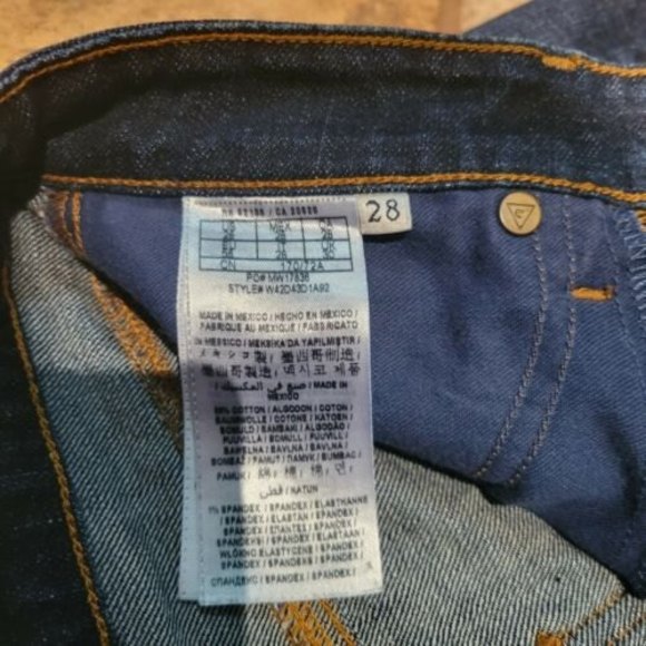 Guess Jean Shorts Blue Denim Distressed Raw Hem Triangle Logo Womens Size 28 - Picture 5 of 11